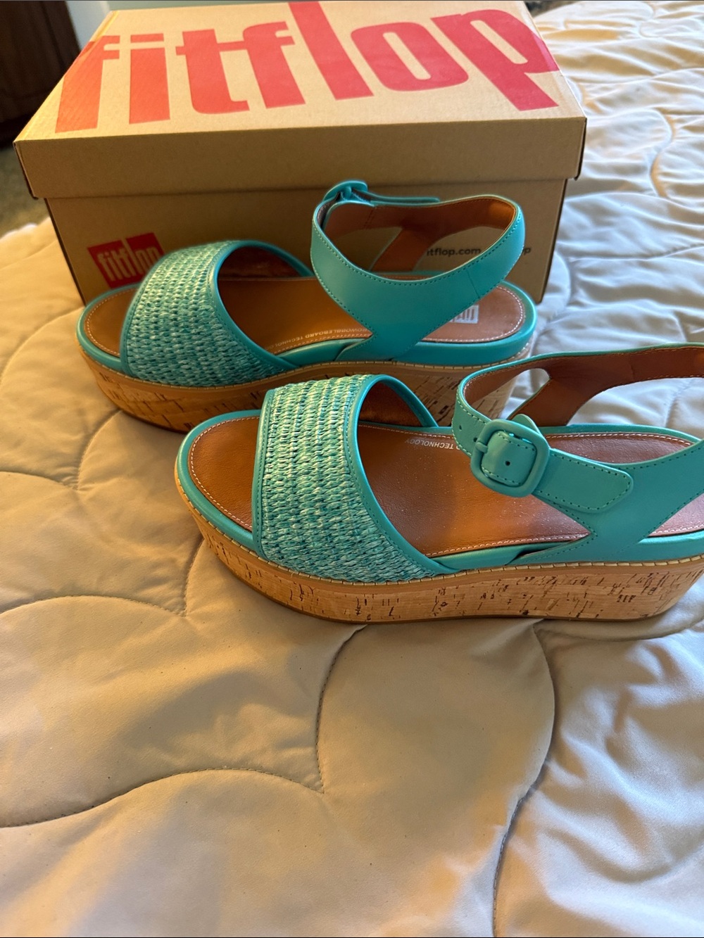 FitFlop Turquoise Wedge Sandals with Cork Platform